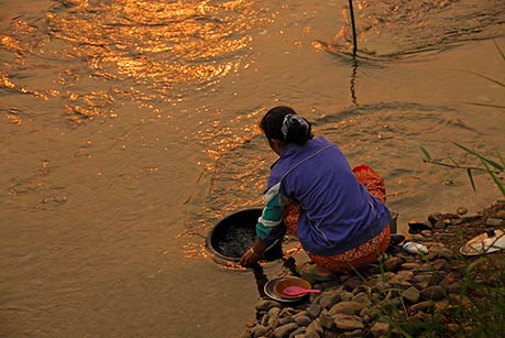 Morning washing, Pai, Thailand