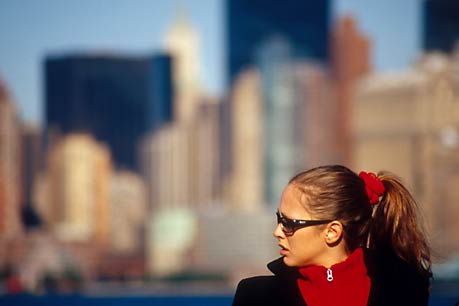 Girl and New York skyline